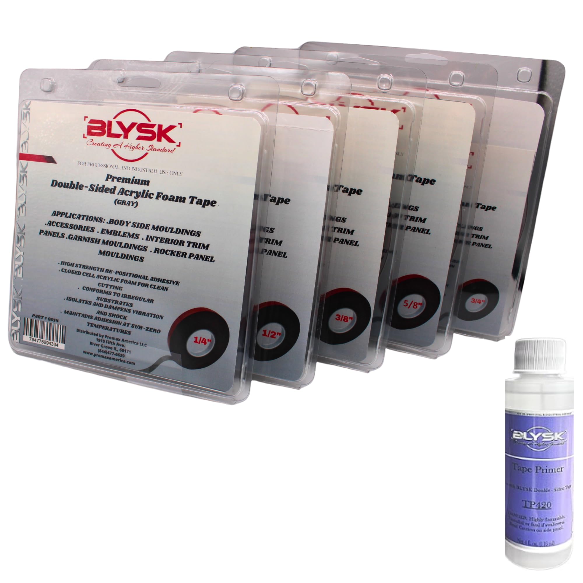 Blysk Premium Double Sided Acrylic Foam Tape (Gray) - for Body Side Mouldings, Accessories, Interior Trim Panels, Garnish Mouldings (1/4x60,1/2x60,3/8x60,5/8x60,3/4x60)