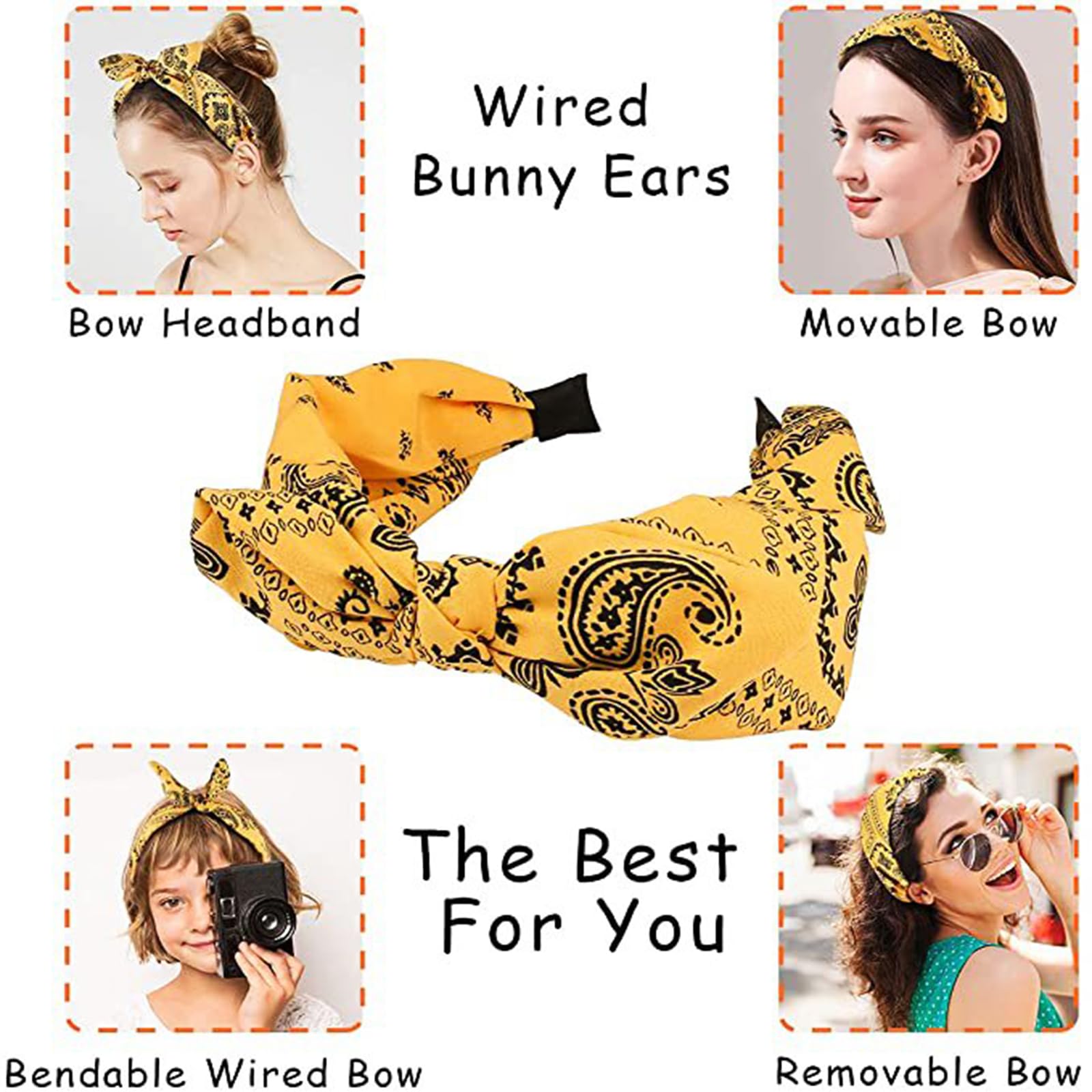 3 Fasce Per Capelli Con Orecchie Di Coniglio - Tessuto Antiscivolo, Elastico A Torchietto - Accessori Moda Anni '20 Per Donna E Ragazza (Polka Ears) - 5