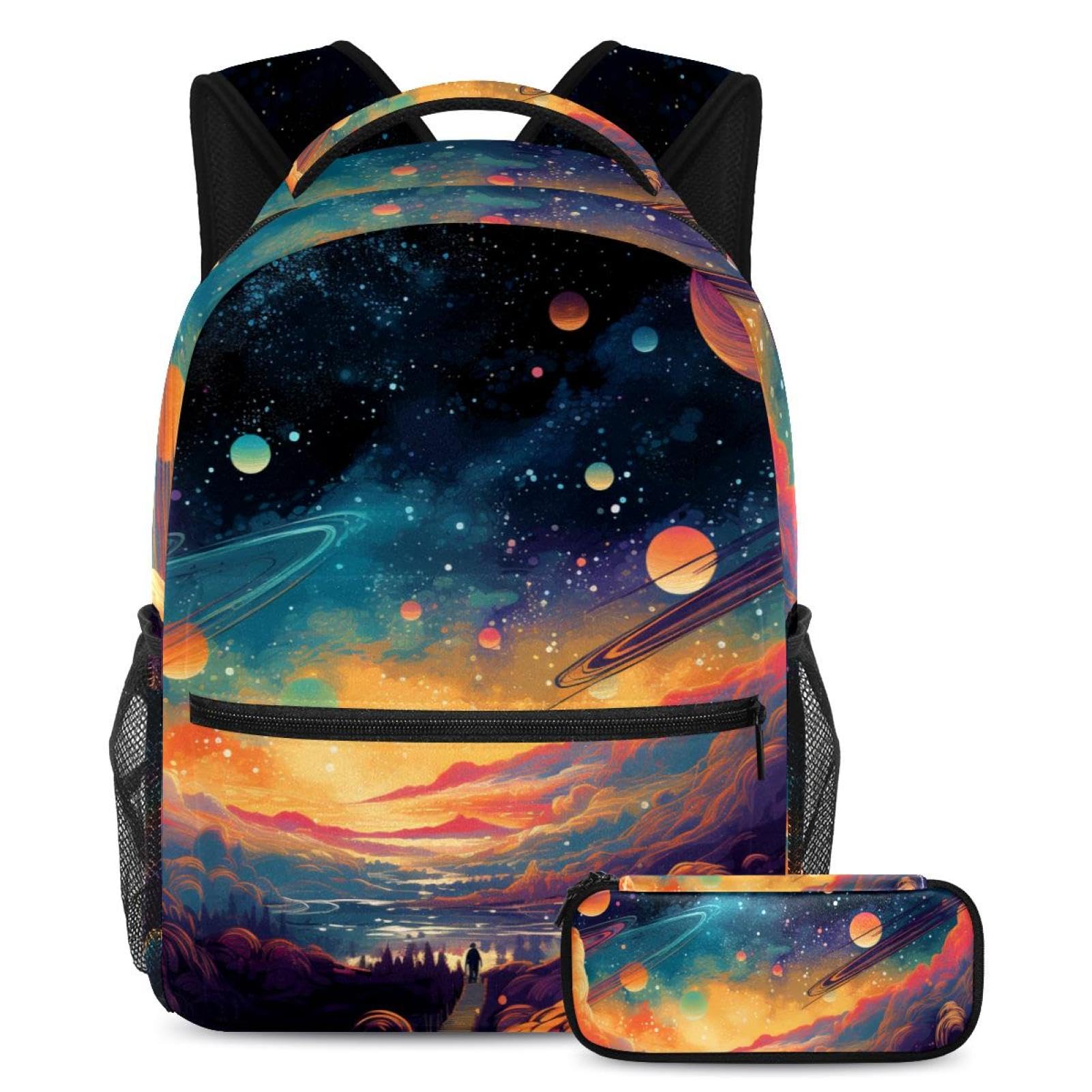 Sac à dos Galaxie Planète grand format avec trousse scolaire assortie pour élèves - 7
