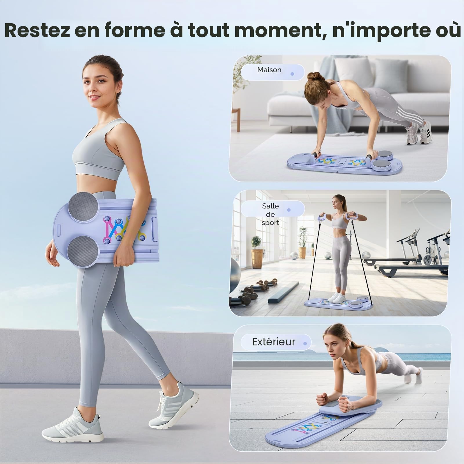 Planche de Pilates Pliable pour la Maison, Planche Abdominale multifonctionnelle, Rebond Automatique, équipement d'entraînement pour Tout Le Corps