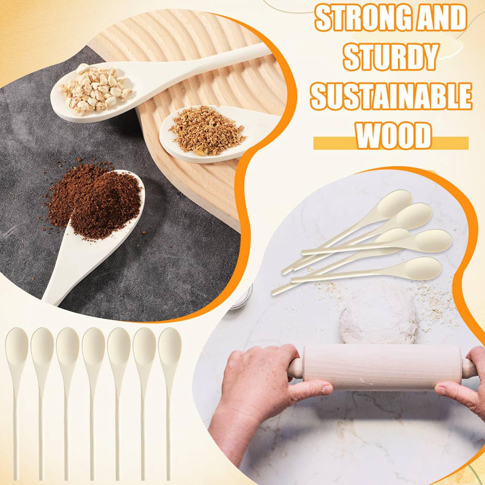100 Cuillères en Bois de 25,4 cm en Vrac pour la Cuisine, Longues Cuillères en Bois, Cuillères à Mélanger pour la Pâtisserie, le Mélange et le Service