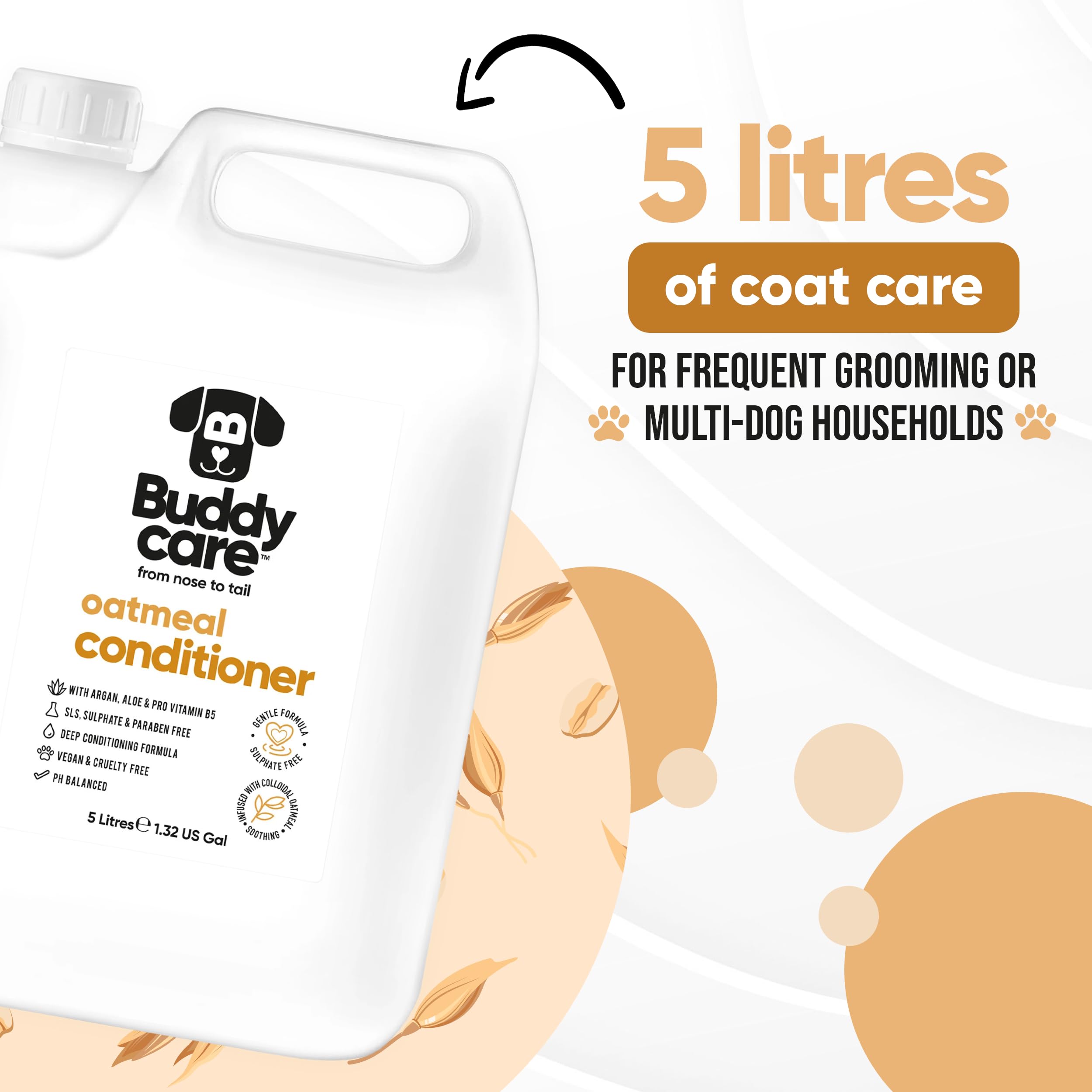 Haferflocken-Hundeconditioner von Buddycare - 5L - Haferbutterduftender Welpenconditioner mit Aloe Vera & Provitamin B5