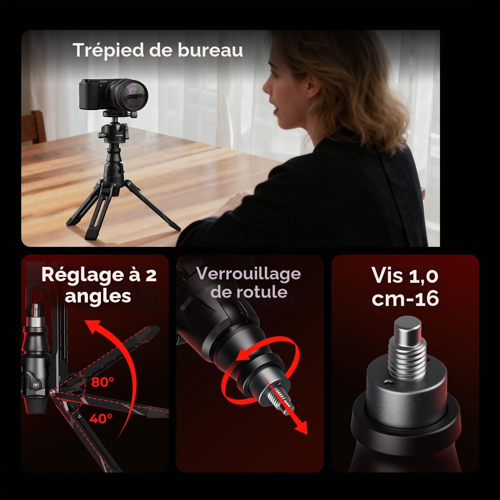 SMALLRIG Monopode en Fibre de Carbone 166,5 cm, Compact 68 cm, 1,72 kg, Réglage Hauteur 1 Touche, Rotule 5 kg - 5564