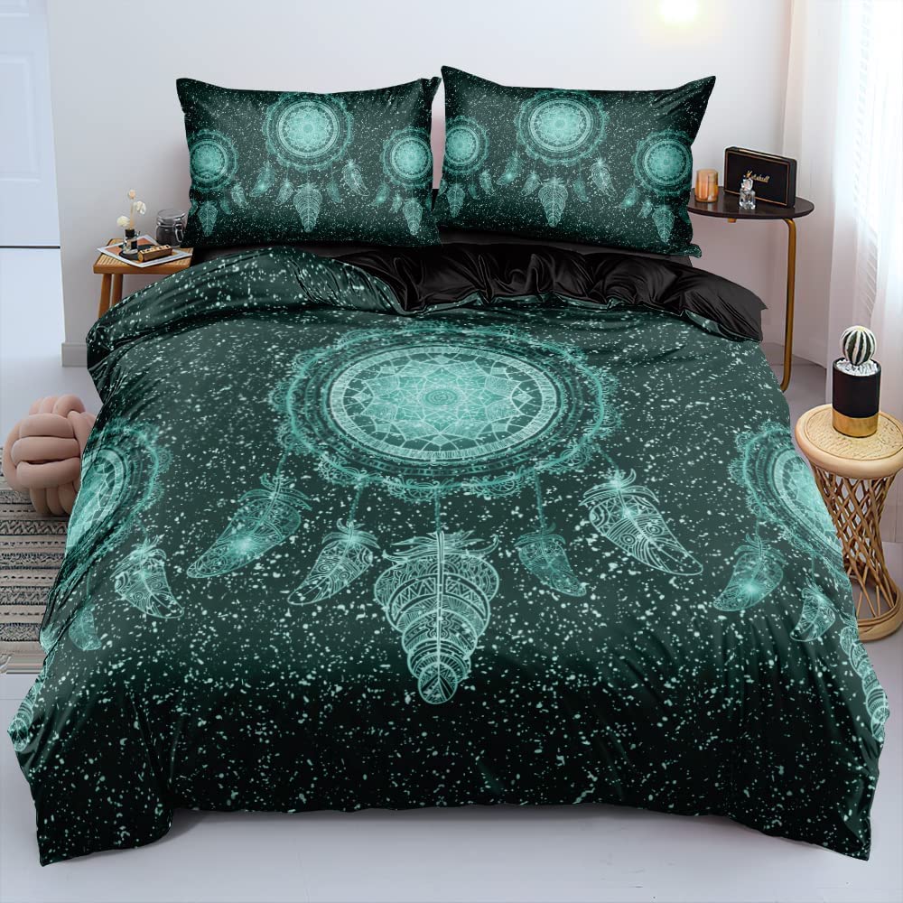 Housse de couette 140x200 vert noir motif 3d imprimé ado avec taie d'oreiller 65x65