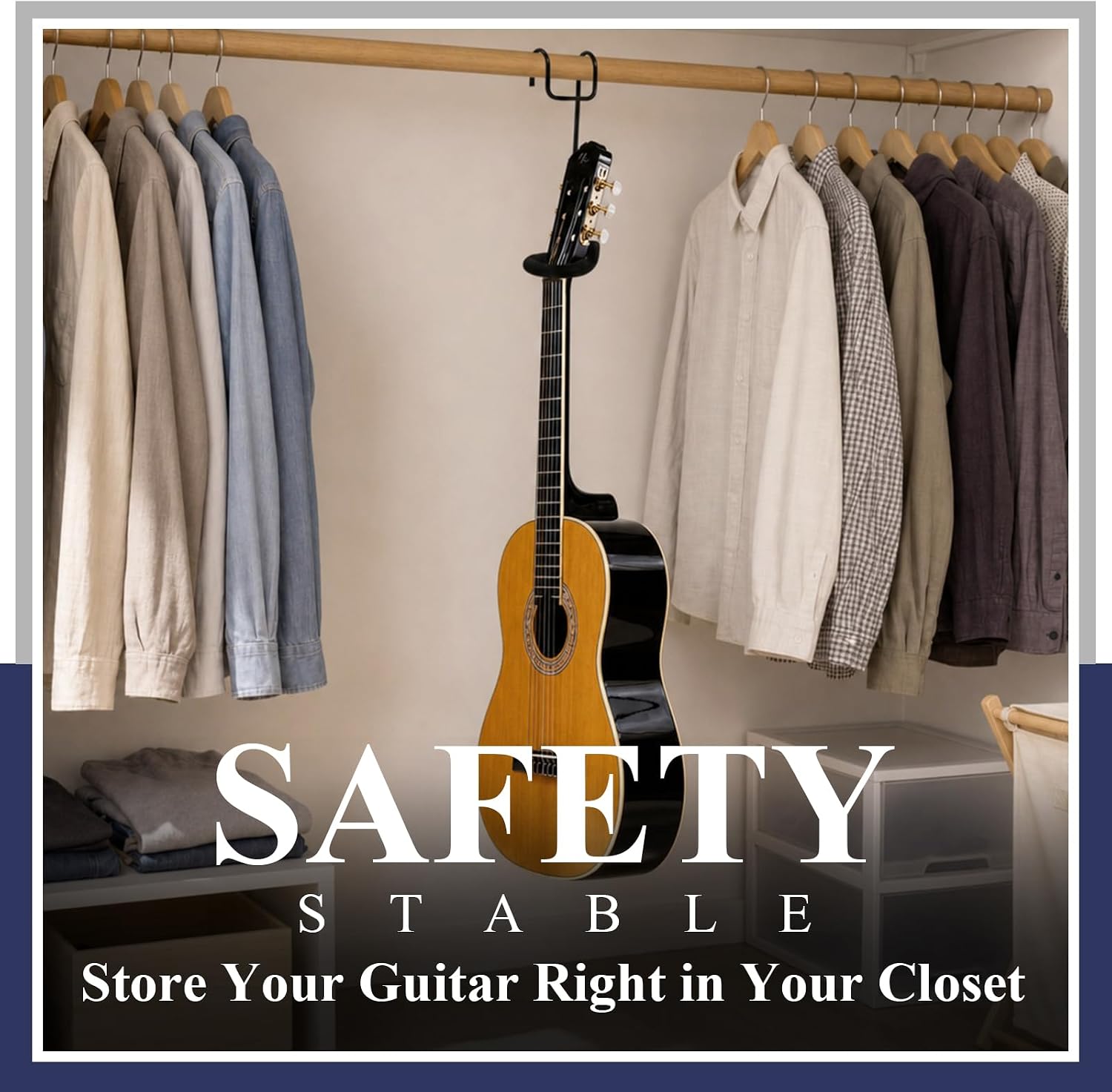 Zonon 2 Pack Guitar Hangers, No-slip Rubber Padding, Closet Rod Mount