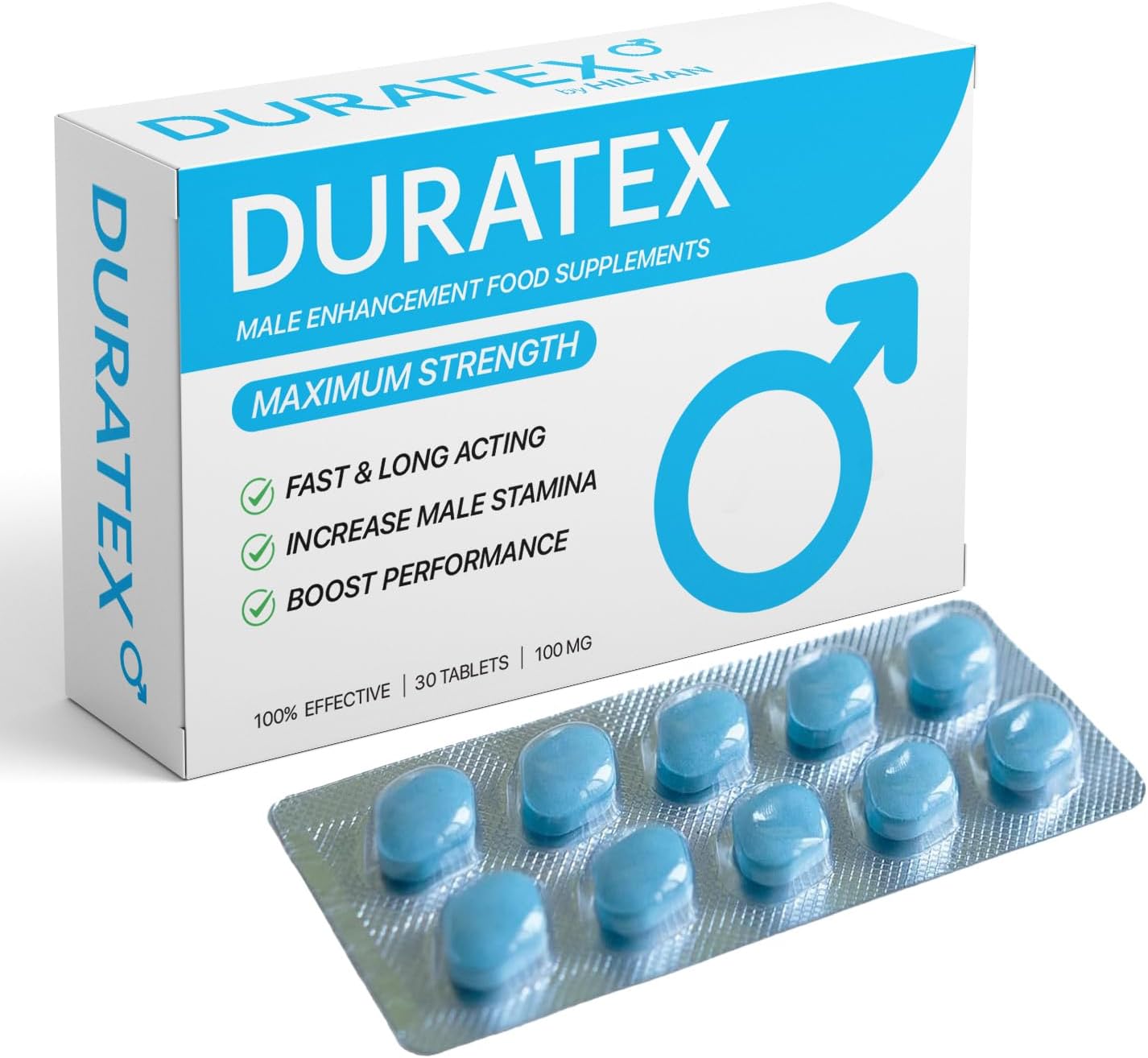 DURATEX by Hilman Blue Pills for Men Endurance - Premium Strong 100mg Tablets for Enhanced Stamina Firm Performance Power Booster Herbal Male Food Supplements for Long Lasting (30 Count (Pack of 1))