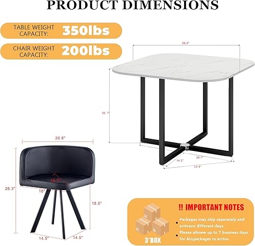 Miniatura 7 de Juego de mesa de comedor cuadrada de 39 pulgadas para 4, juego de mesa de negociación que ahorra espacio con 4 sillas tapizadas, juego de 5 piezas