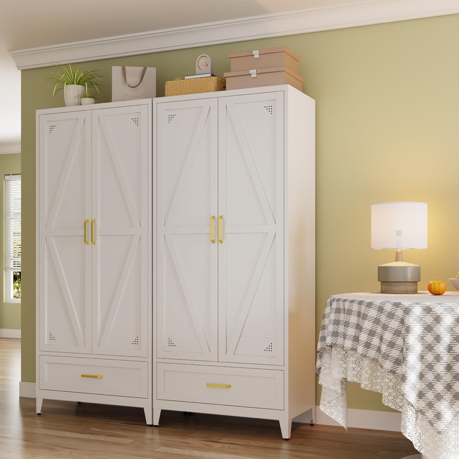 71" Tall Kitchen Pantry Storage Cabinet with Barn Doors, Drawer & Adjustable Shelves, Freestanding Storage Kitchen Cupboard, Versatile Food Pantry for Living Room, Dining Room, 32" wide,White