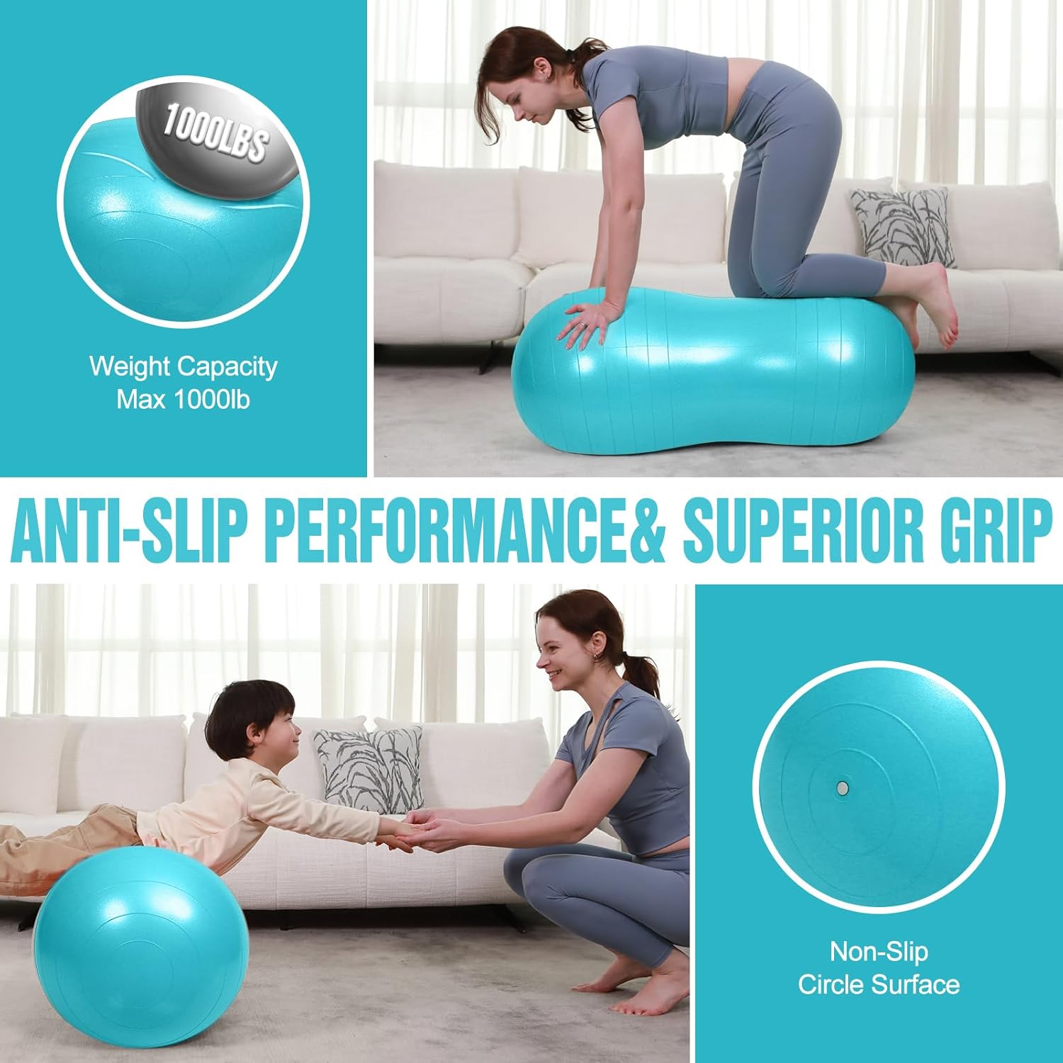 INPANY Peanut Ball - Exercise Ball for Labor Birthing, Anti-Burst Physical Therapy for Kids, Core Strength, Flexible Seating, Home & Gym Fintness, Sensory Chair Wiggle Seat for Girls and Boys