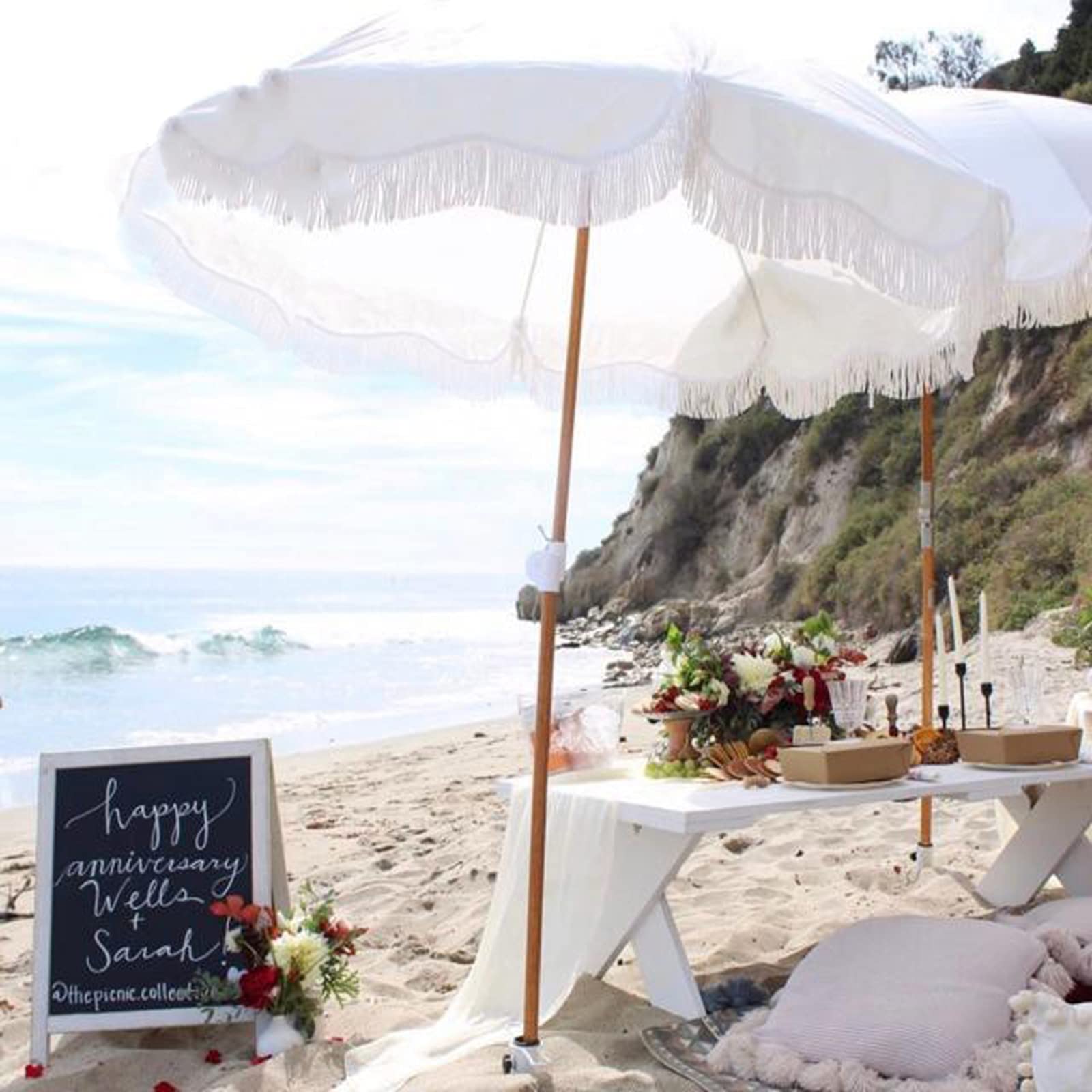 Amazon.co.jp: ホワイトタッセルパラソルビーチパラソル折りたたみ式