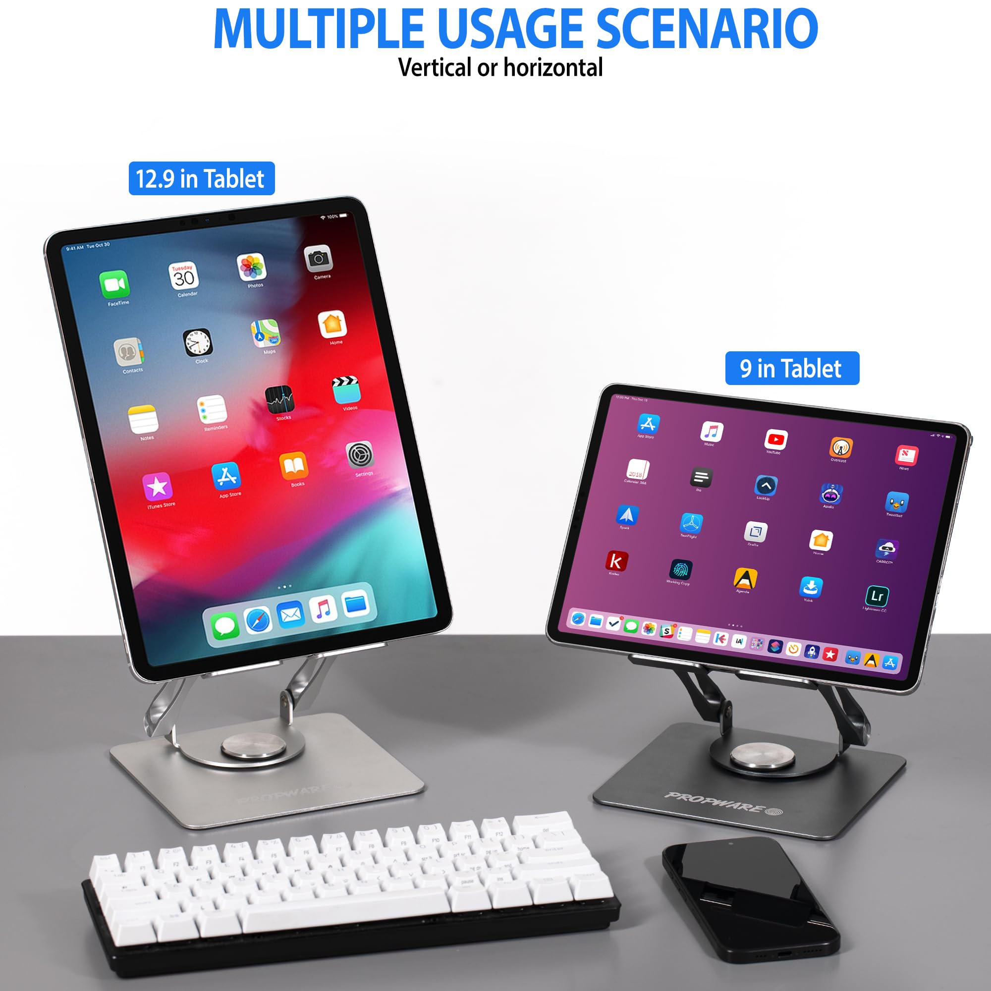 Console di gioco portatile in alluminio, per tablet, telefono, supporto fino a 15" con base girevole a 360°, regolabile ergonomicamente, pieghevole, ideale per cucina, scrivania, viaggi