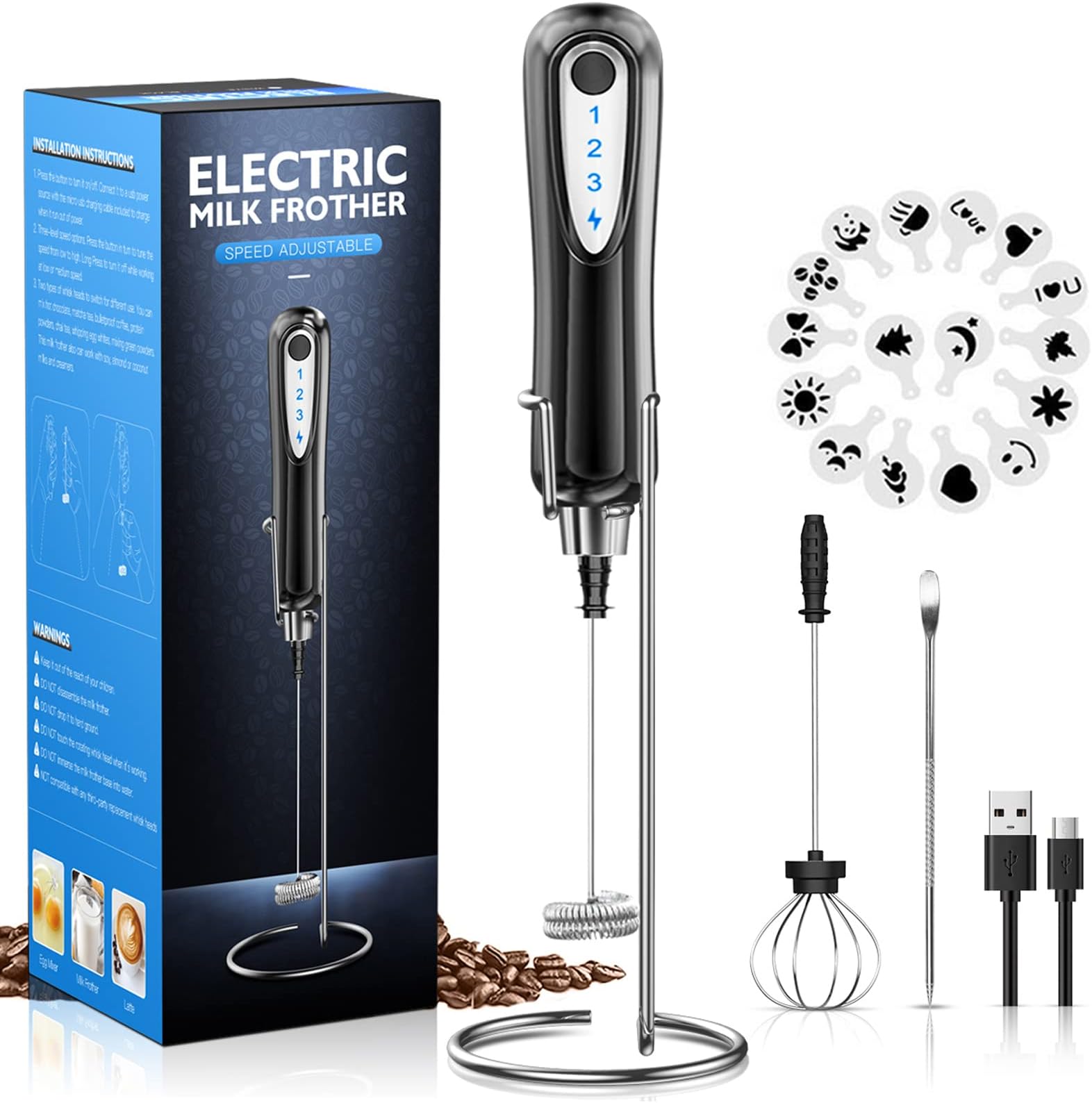 Electric Handheld Milk Frother, Black