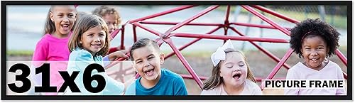 Marco de fotos negro de 31 x 6 pulgadas, marco de fotos moderno completo que incluye parte delantera de acrílico UV, tablero de respaldo de espuma