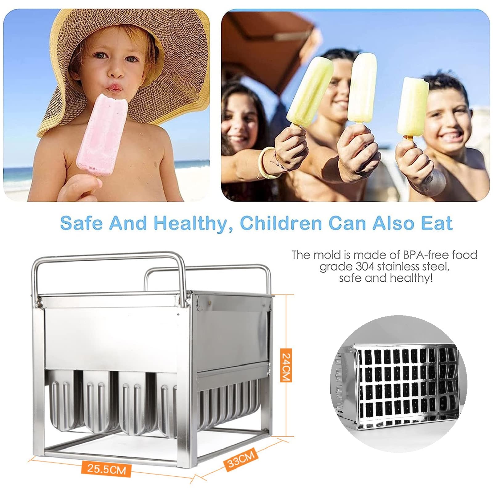 40 moldes de acero inoxidable para paletas comerciales, moldes para paletas de helados, moldes para helados congelados, moldes para palitos de madera y cepillo de limpieza
