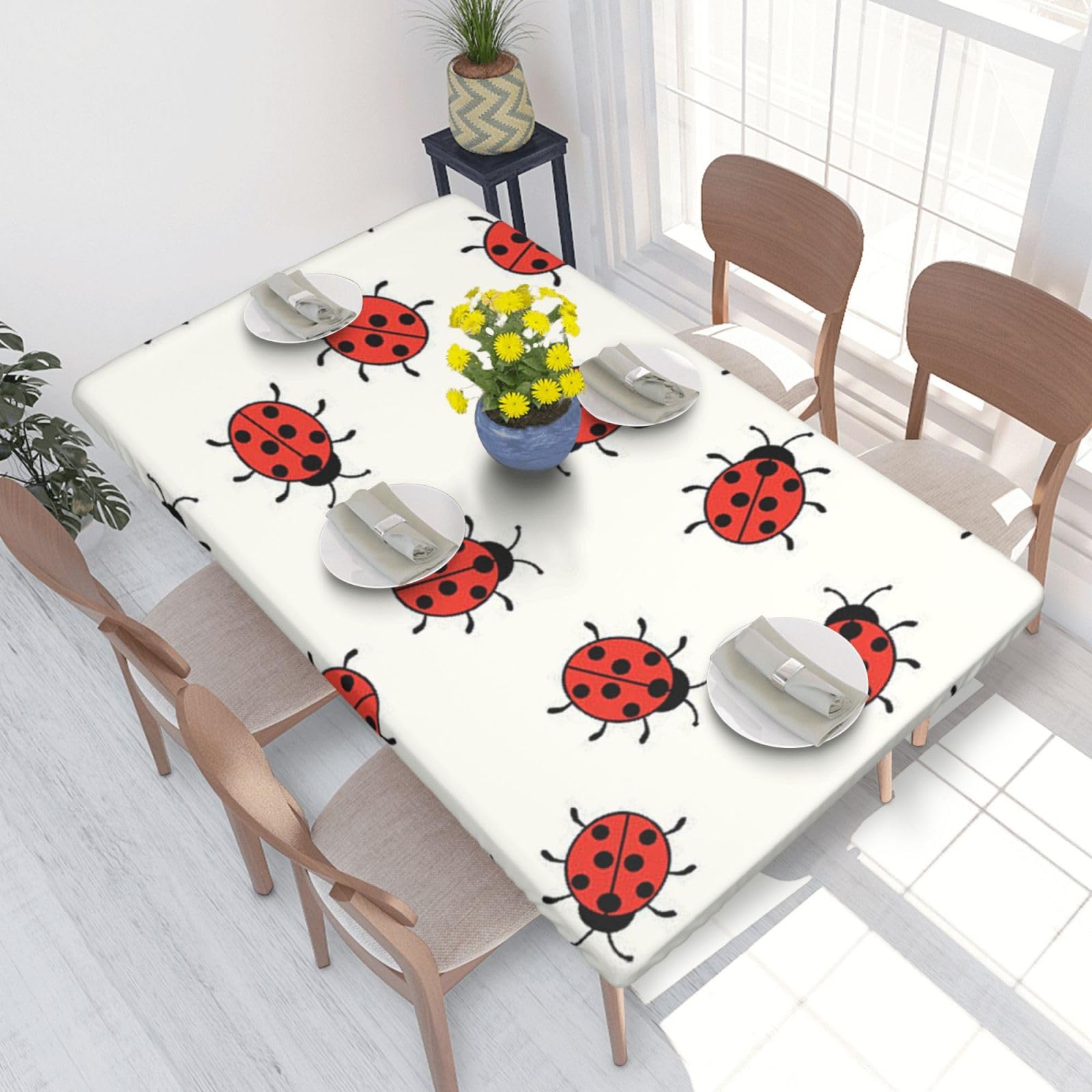 BNVSADC Ladybugs Pattern Infinite Speckled Printed 4FT Tablecloth 122x76 CM Polyester Kitchen Water Resistant Table Cloth Dining Table Decoration Table Covers