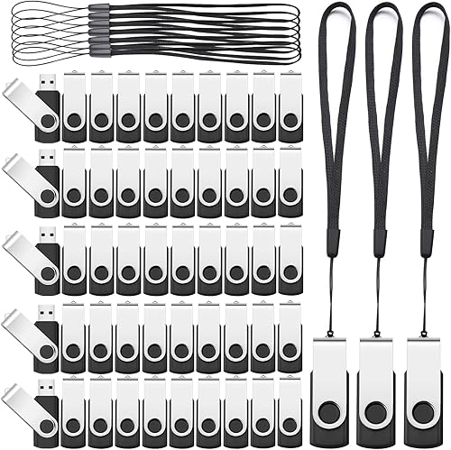 Aoriher Paquete de 50 unidades flash USB 2.0 a granel, unidades USB portátiles con cordones, unidades flash giratorias para almacenamiento de datos