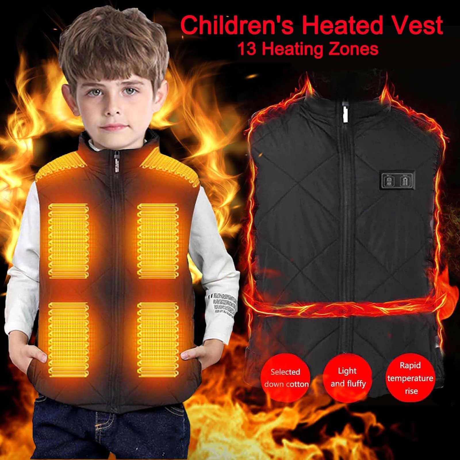 Gilet chauffant pour enfants 2025, garçons et filles en 2025, chauffe-USB avec 13 zones de chauffage, coupe-vent, pour l'extérieur