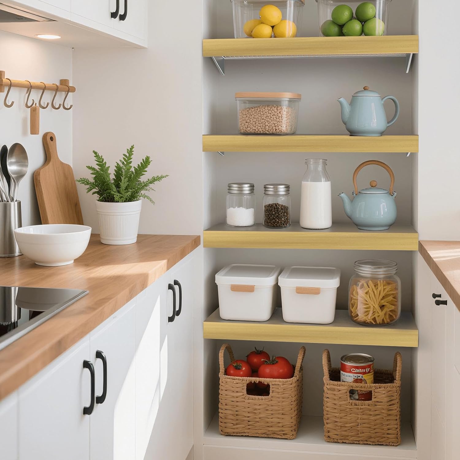 Wooden Wire Shelf Covers for Pantry & Closet – Wire Rack Covers for Shelves, Durable Wood Shelf Covers for Kitchen, Laundry Room, Storage Organization(Yellow Oak,24in*12in)