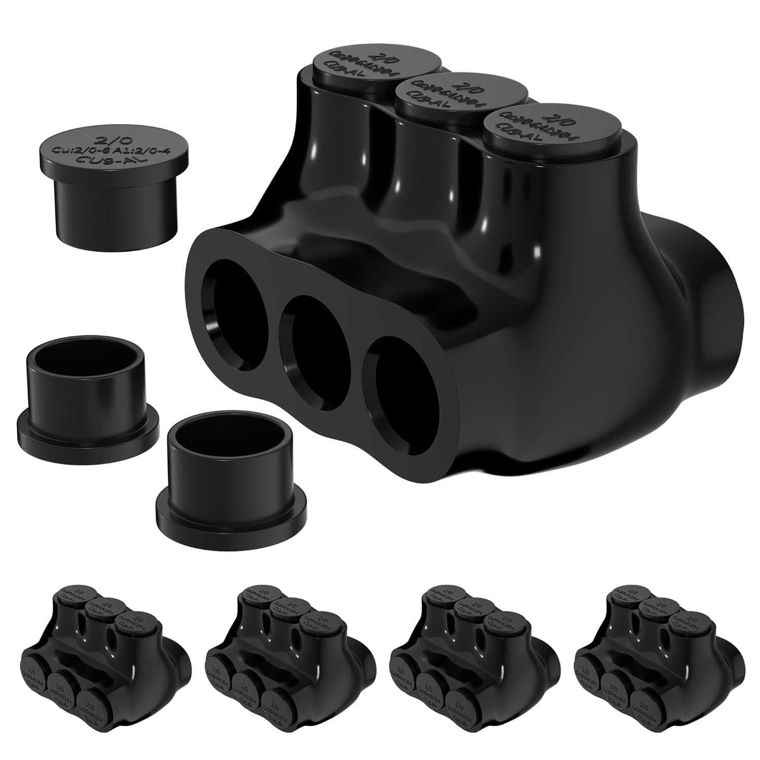 DaierTek 3 Port Insulated Multi Tap Connector, 2/0-6 AWG Wire Connectors, Dual Side Entry Aluminum to Copper Wire Connectors with Slotted Allen Hex, Electrical Connectors, Wire Tap, 5 Pack