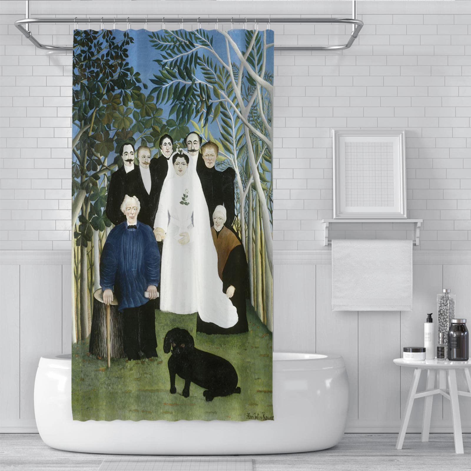 Henri Rousseau Print Zasłona prysznicowa, Vintage Zasłony łazienkowe Zasłona oddzielająca na sucho i mokro z haczykiem i szybkoschnącą 200W x 220L