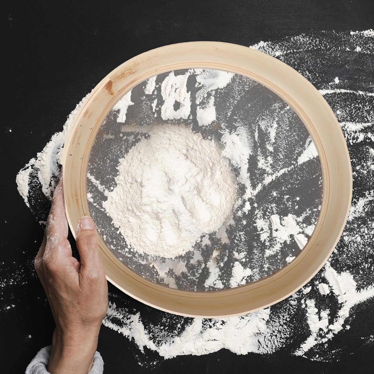Tamiz de Madera de 25 cm para harina: tamiz Manual de Malla Fina para azúcar Glas y harina.