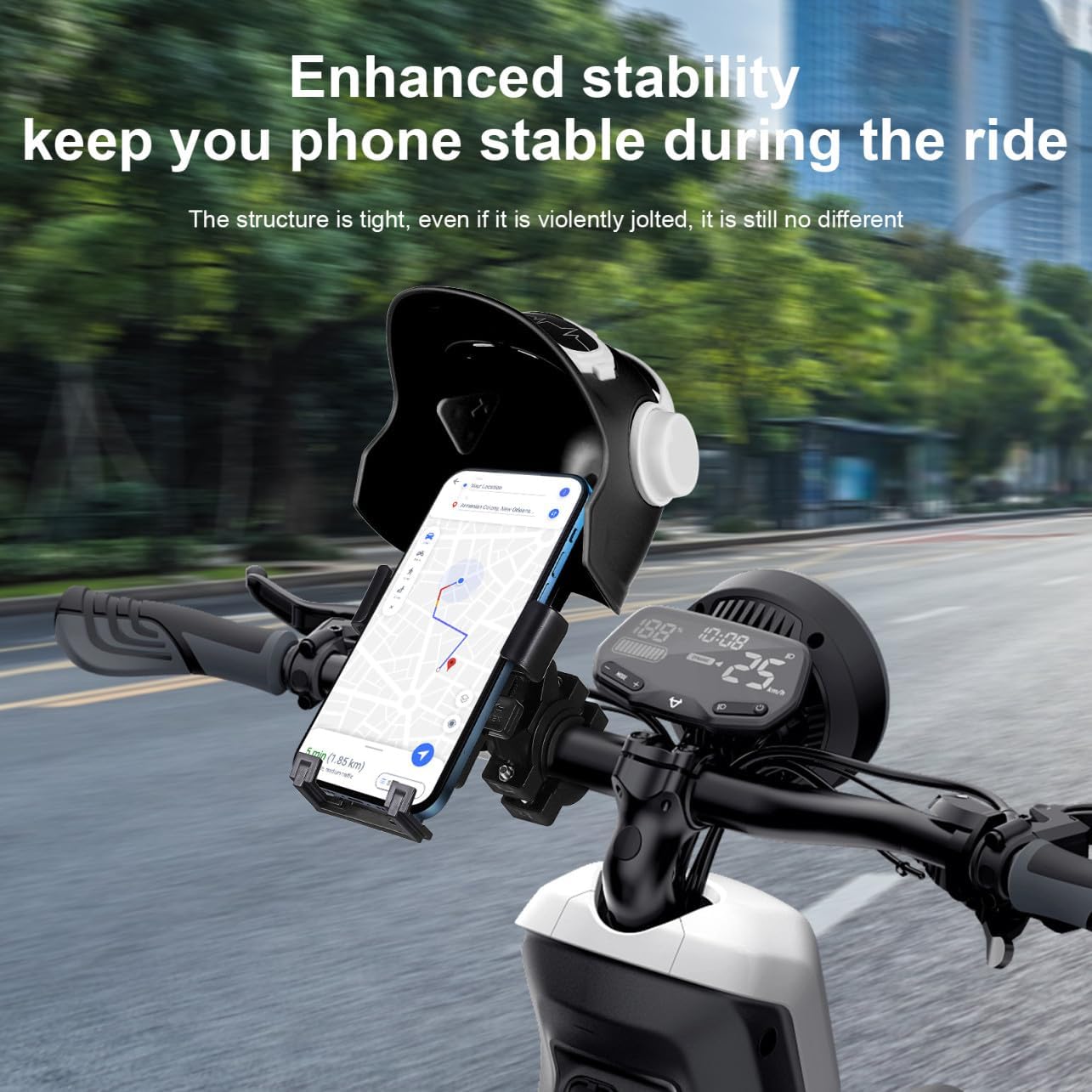 Bike Phone Holder with Sunshade Design Handlebar Phone Mount Compatible with Smartphones Easy to Install for Bicycles and Motorcycles