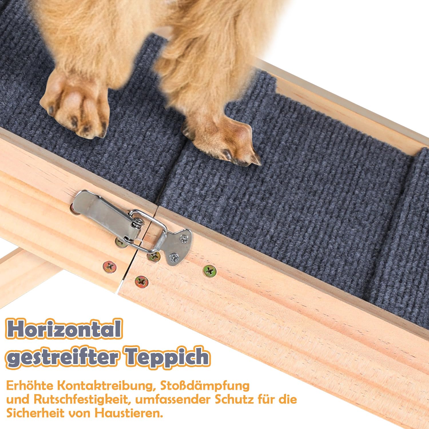 Rampa para perros y gatos, 4 alturas, 19,5-41 cm | Cama de madera de pino, sofá con doble cierre, antideslizante, plegable, 5 travesaños, 25 kg, gatos pequeños