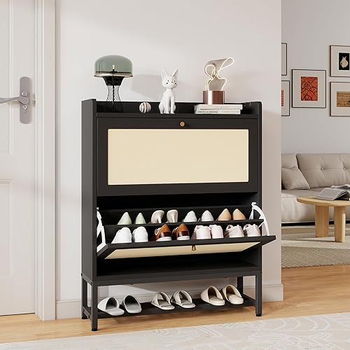 Miniatura 9 de Armario delgado de almacenamiento de zapatos de entrada con 2 cajones abatibles, moderno organizador de zapatos independiente con capacidad para