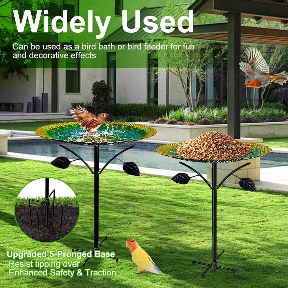 Baño para pájaros grande, 85 cm con base de 5 puntas, resistente al invierno para jardín, bebedero para pájaros a prueba de heladas para pájaros silvestres, bebedero de agua para pájaros