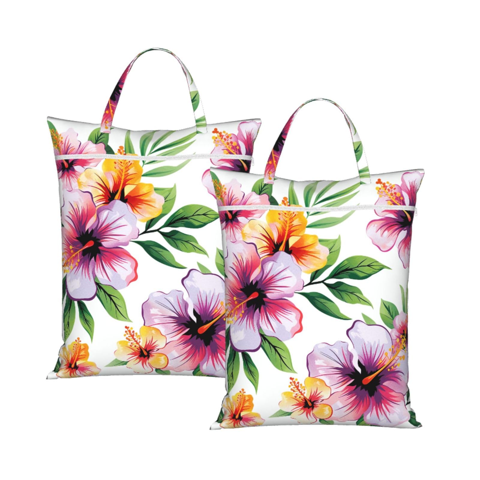 Large Travel Laundry Bags,Hawaiian flower print 1 Print with Handle Foldable Laundry Bag for Holidays Gym Swimming and Family Trips, 2Pcs