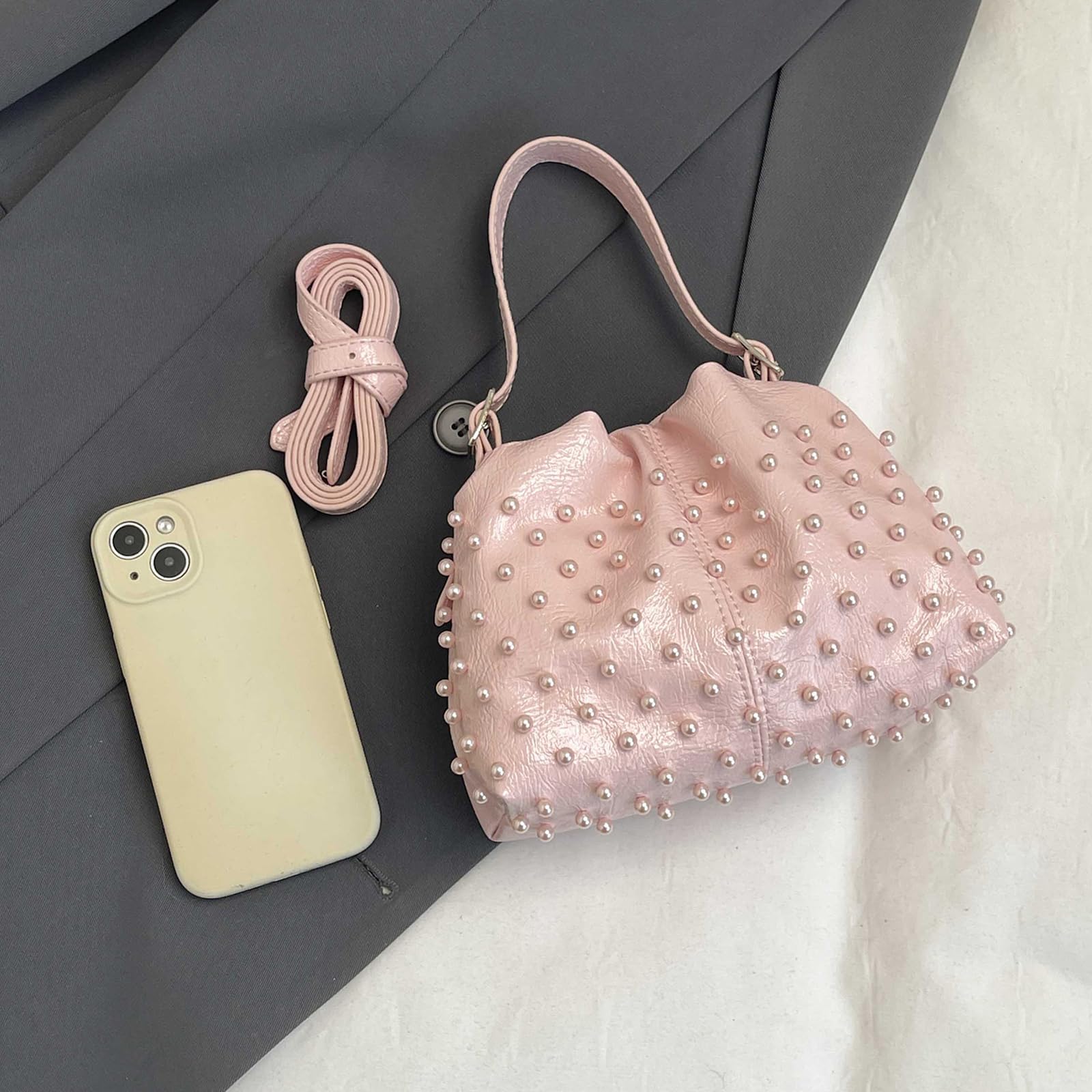 Bolso de piel sintética con cordón, bolso de mano con correa para el hombro