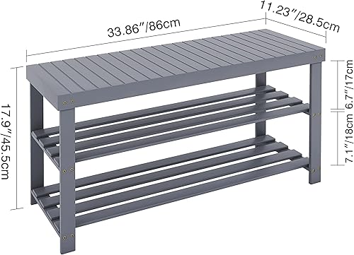 Miniatura 3 de SMIBUY Zapatero de bambú, organizador de zapatos de 3 niveles, estante de almacenamiento para entrada, pasillo, baño, sala de estar (gris)