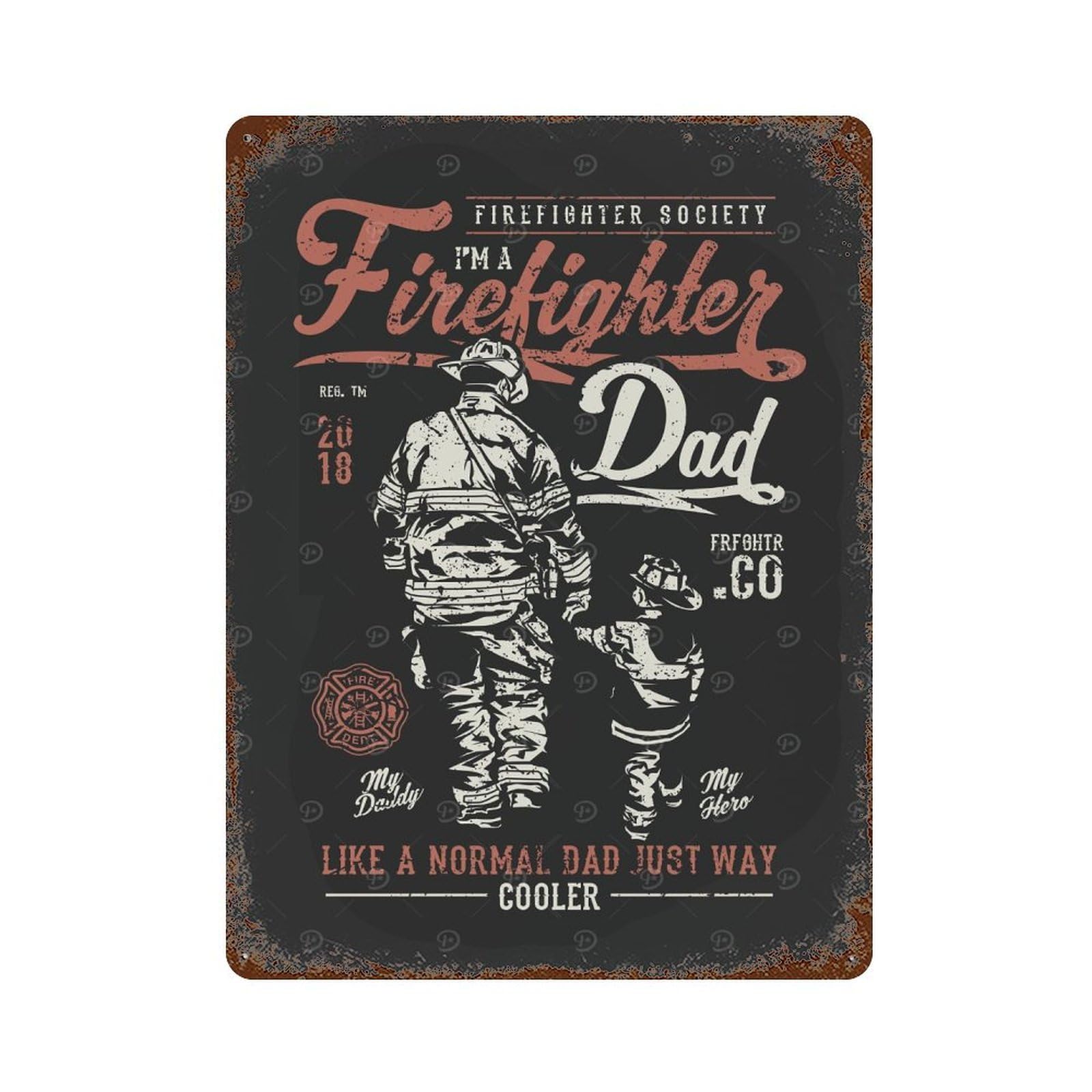 Firefighter Flame Dad Son Distressed Metal Wall Sign 15.7"x11.8", Rustic Home Decor for Farmhouse, Kitchen And Entryway Decor