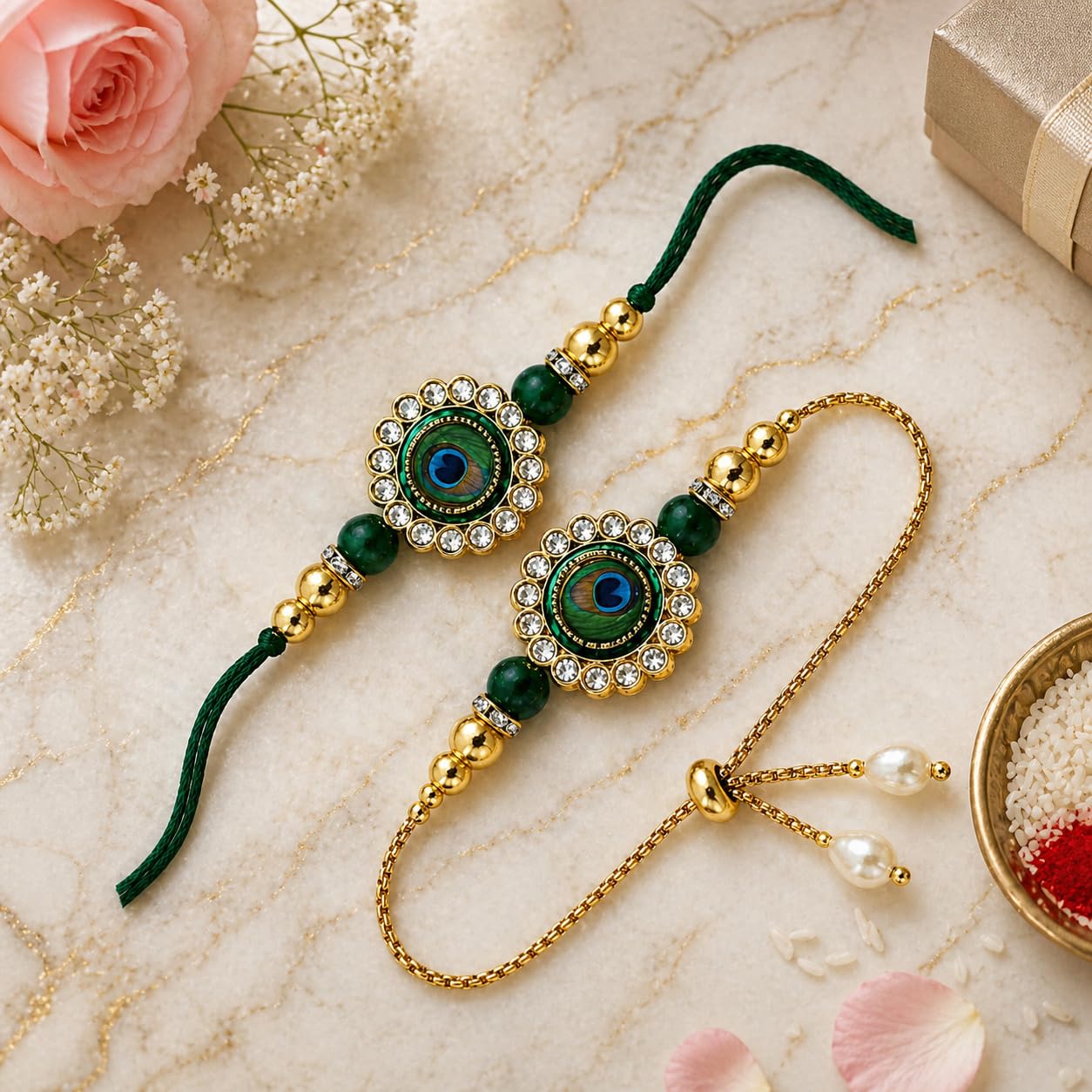 Gold Kundan Rakhi Set - Raksha Bandhan Gift -1 Gold Kundan Rakhi Set - Raksha Bandhan Gift -1