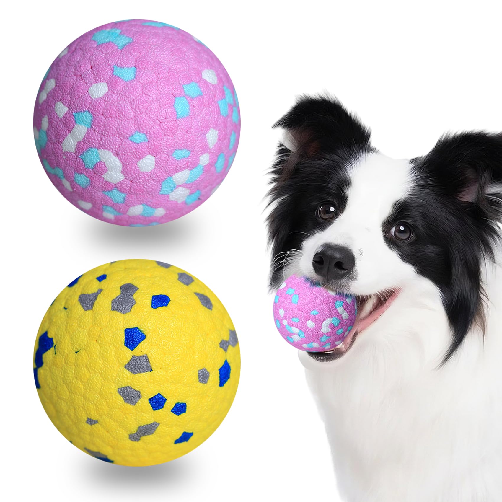 Dog Toys Balls, 2 Pack 3" Bouncy Dog Tennis Balls, Pink Yellow