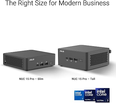 ASUS NUC 15 Pro Tall Barebones Mini PC with Intel Series 2 Core Ultra 7 255H, Up to 96GB DDR5 RAM, Dual Storage, Thunderbolt 4, Wi-Fi 7 and Bluetooth 5.4, Tool-free Chassis Access, Support