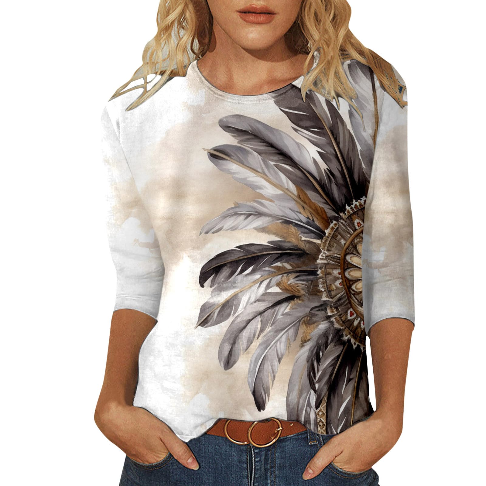 T-shirt ethnique ample femme col rond pour masquer les complexes avec style - 6