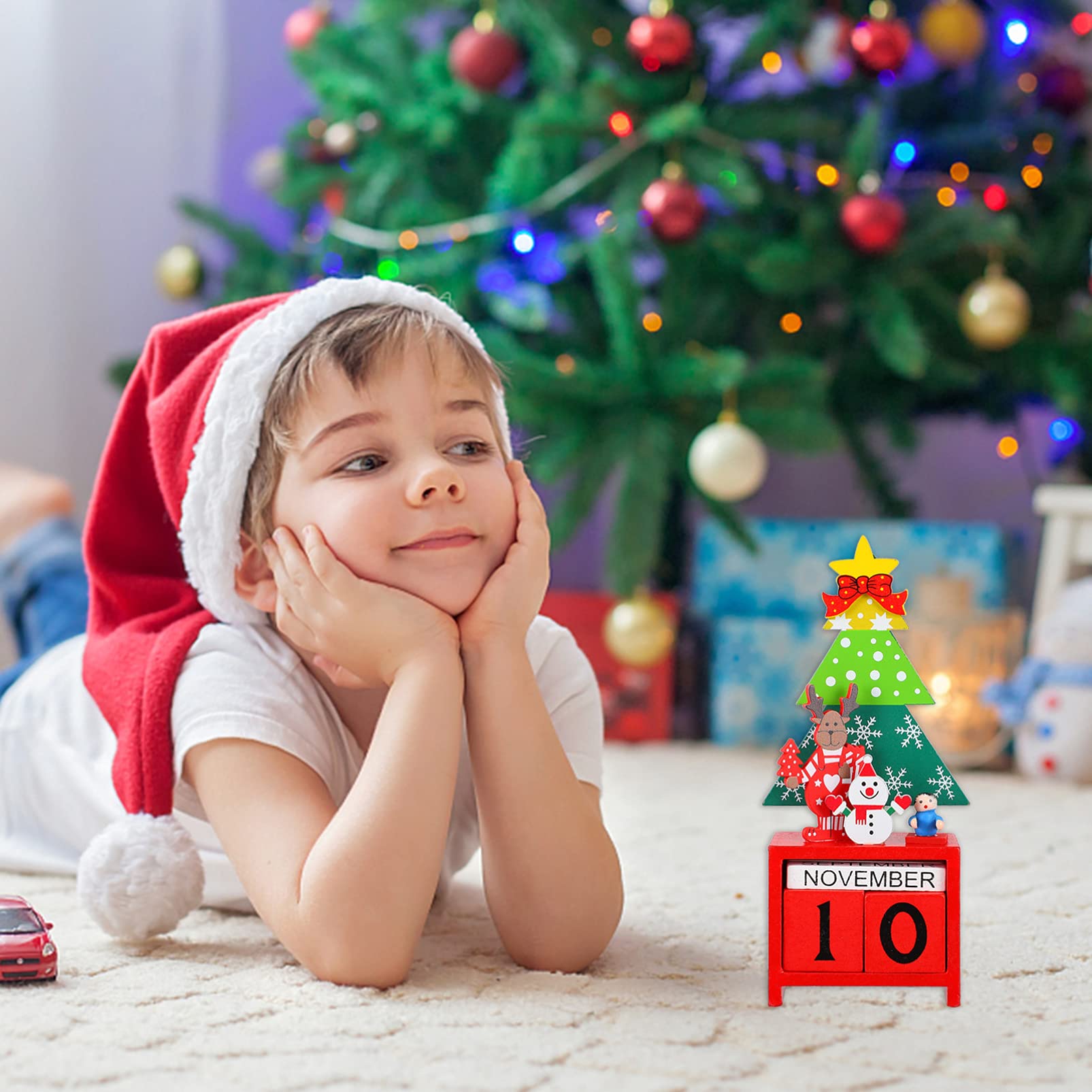 Christmas Wooden Perpetual Calendar Christmas Countdown Calendar Block Wooden Advent Stocking Fillers for Kids Number Date Blocks - Image 2