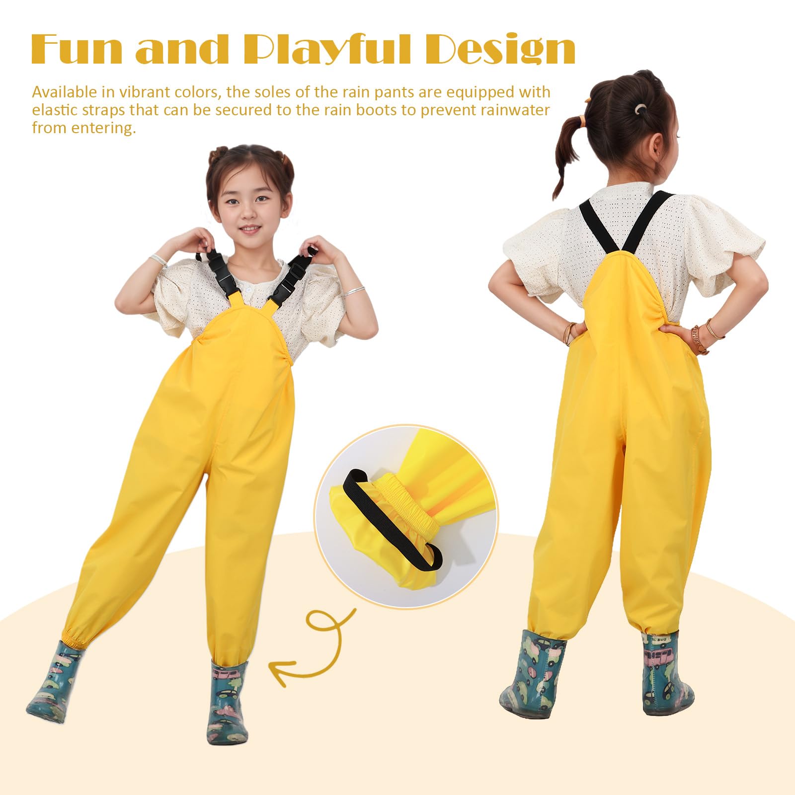 Unisex Trajes de lluvia para Niños Chaqueta Impermeable con Pantalones de lluvia con Tirantes Chubasquero Ligero para Niños con Capucha al aire Libre para Niño y Niña
