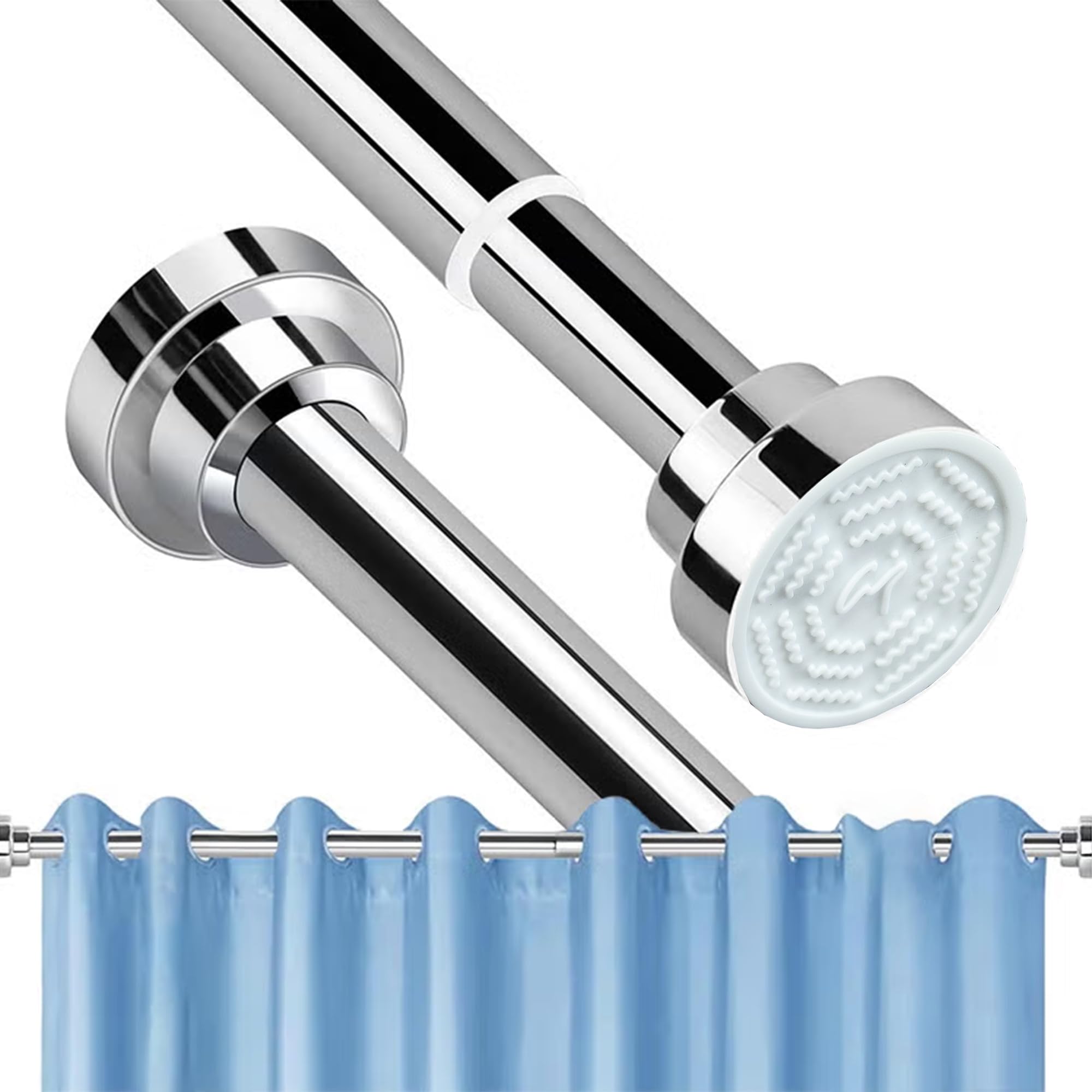 Adjustable Tension Curtain Rod, Silver, 45-152cm