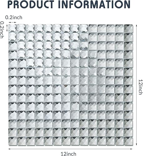 Miniatura 2 de Geetery 10 hojas 30 x 30 cm Espejo de vidrio mosaico de azulejos Azulejos de espejo de disco Azulejos de mosaico de cristal de diamante para cocina,