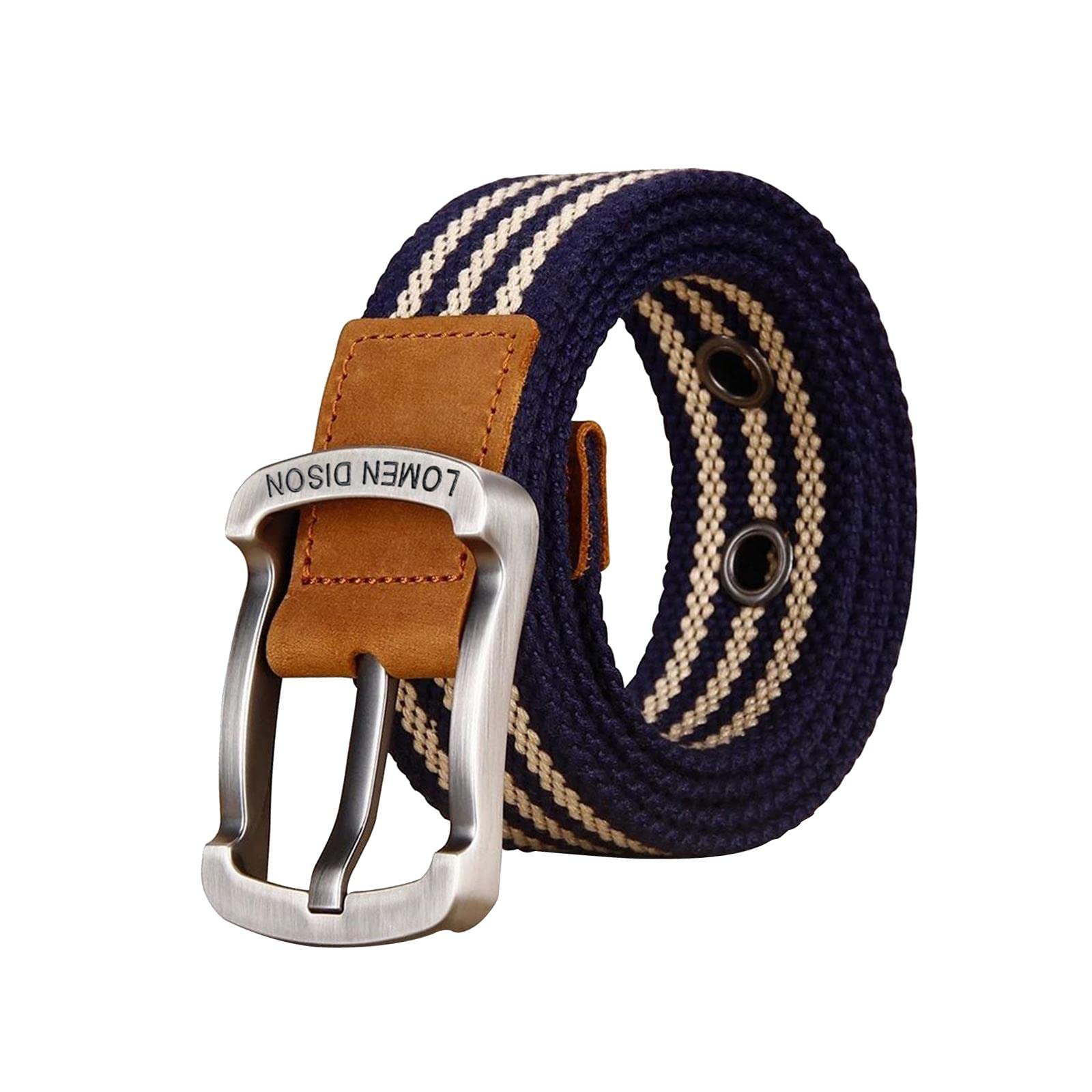 CALANDIS® Canvas Belt Woven Wide Casual Strap for Trousers Jeans Accessories Travel Blue Stripe 110cm | Mens Accessories