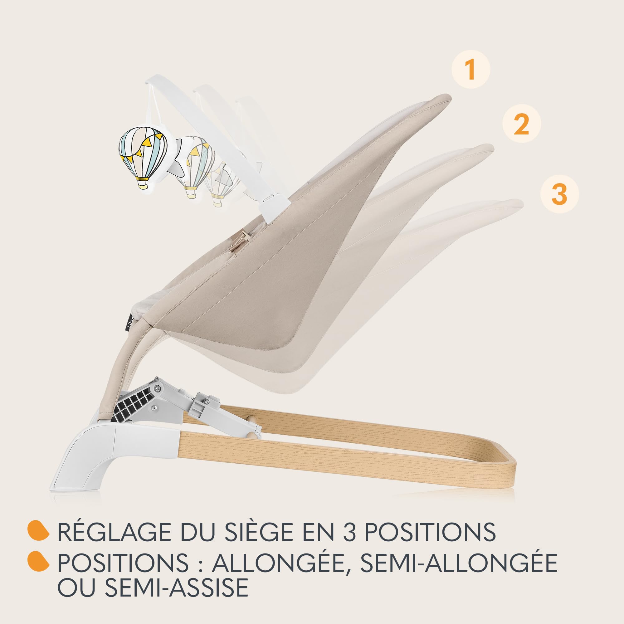 Transat enfant et balancelle LIONELO LILAC pour les bébés jusqu'à 9 kg de 0 à 6 mois, balancelle 2 en 1, 2 jouets, réglage d'inclinaison, harnais à 3 points, léger 3,2 kg, se plie à plat