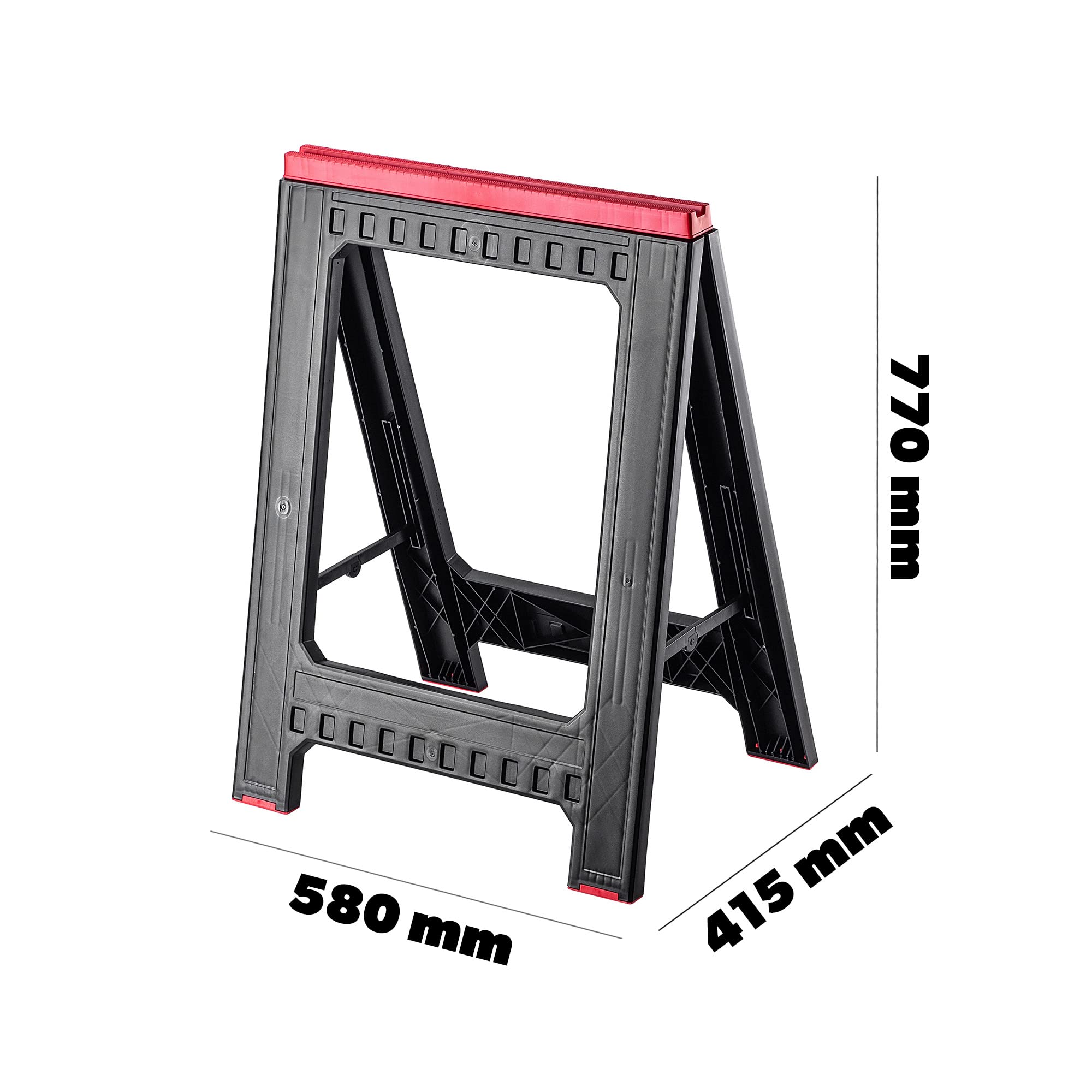 KADAX Caballete de sierra para taller, 58 x 41,5 x 77 cm, caballete plegable de plástico, caballete con escala, caballete plegable para trabajos (2 piezas/negro)