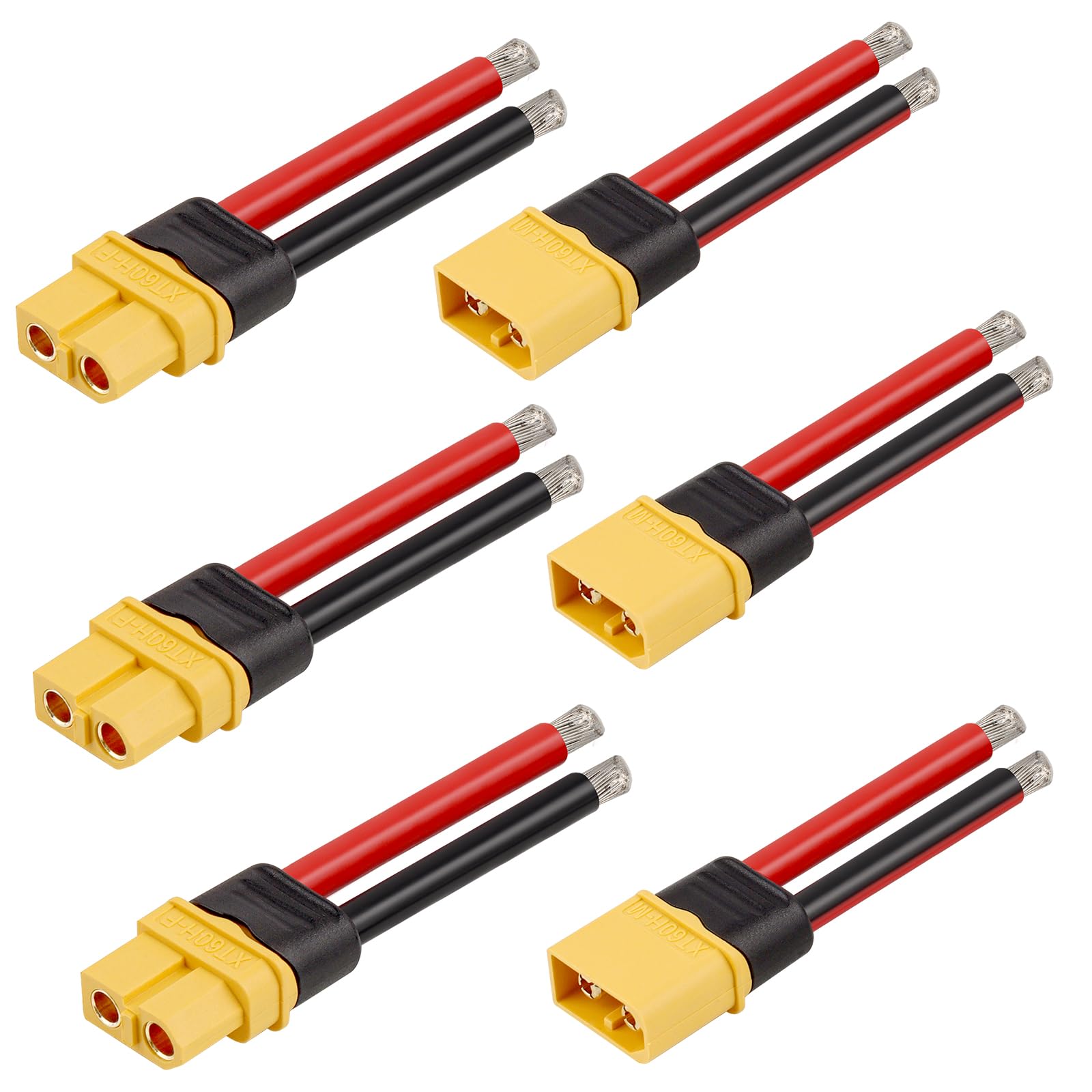MOOKEERF 3 Pairs XT60 Plug Female and Male Connector with 55mm 10AWG Wire for RC Lipo Battery FPV Racing Drone