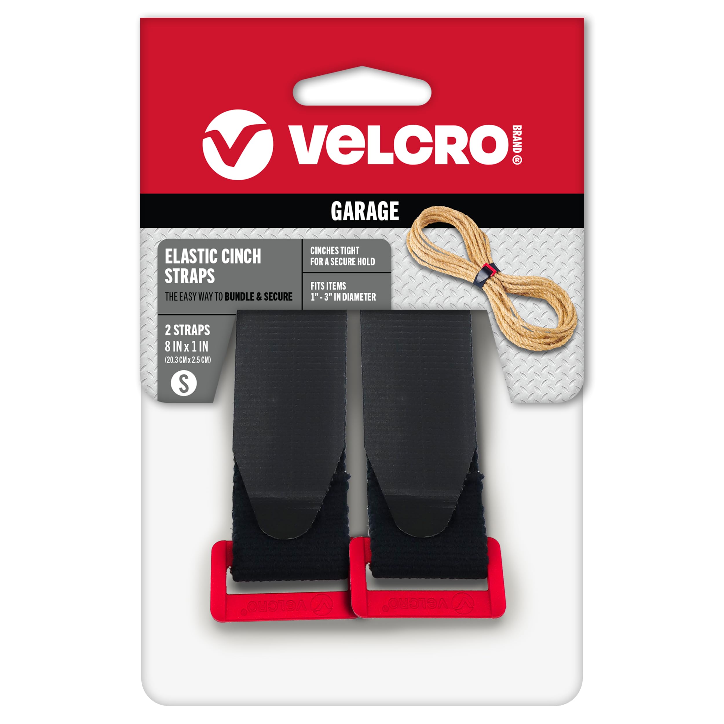Velcro Brand | Garage Organization | Elastic Cinch Straps with Buckle, 8in | Adjustable & Stretch | Fasten Power Cords, Store Holiday Light Strings,