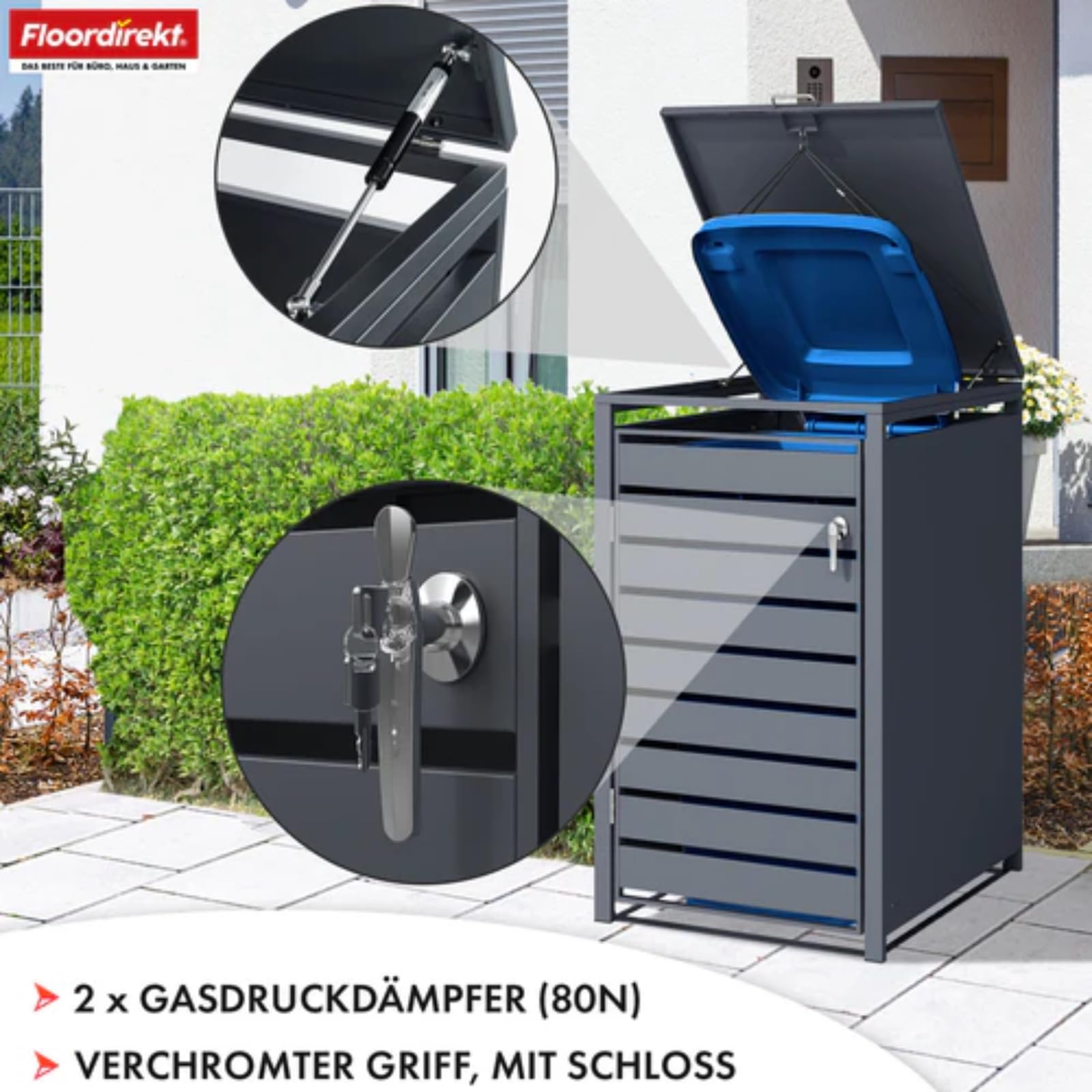 Floordirekt Mülltonnenbox 1er Mülltonne für 60-240 L - Anthrazit - inkl. Erweiterungsmöglichkeit - Mülltonnenverkleidung, 1 Tonne, Garten Müllhaus, Müllbox, Magnus