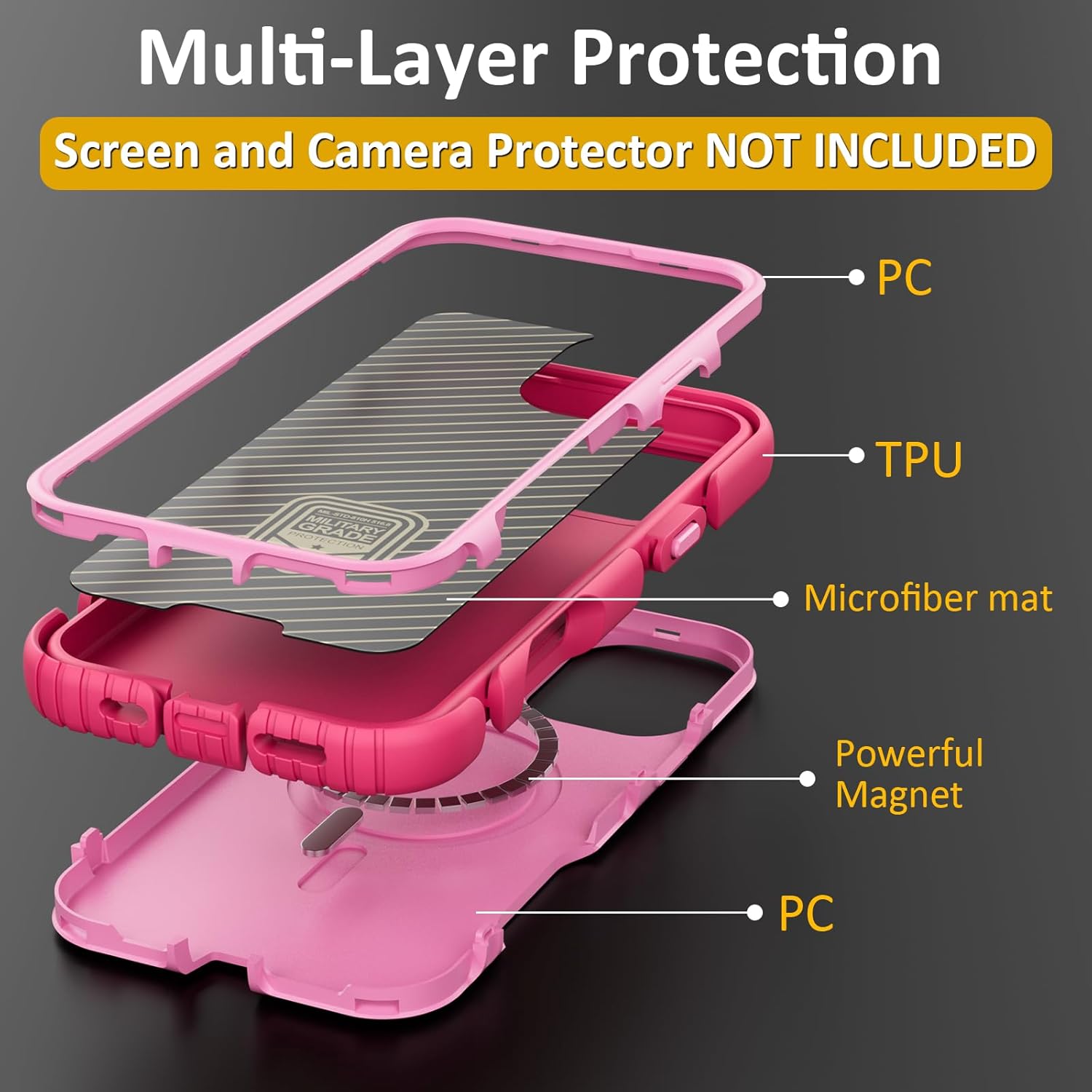for iPhone 16 Plus Case, Compatible with MagSafe, Heavy Duty Shockproof Protective Phone Case, Anti-Drop Protection, Dual Layer Magnetic Phone Cover for iPhone 16 Plus, 6.7", Pink - Image 4