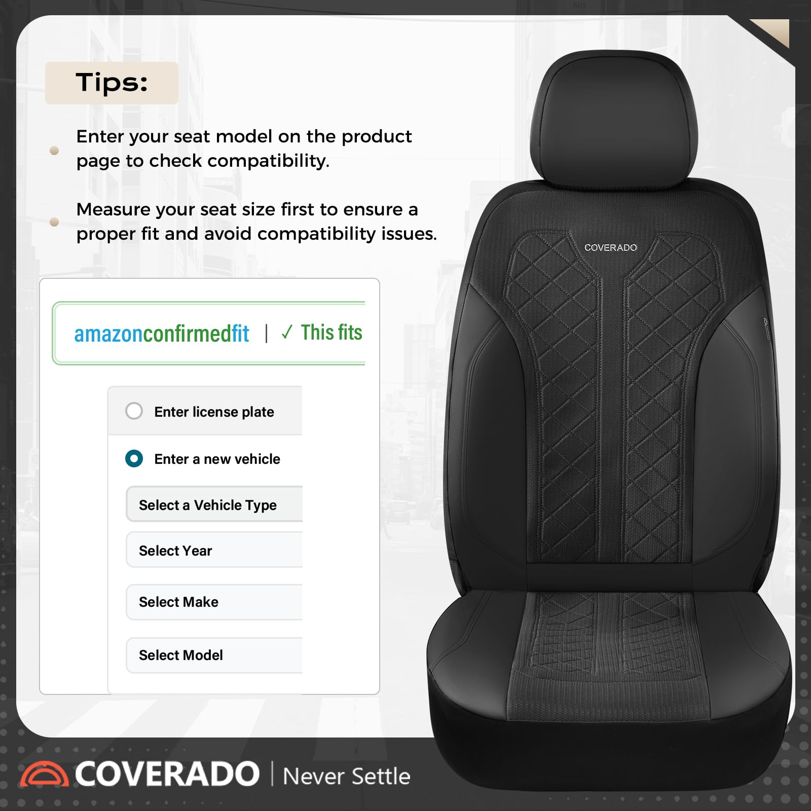 Coverado Auto Sitzbedeckungen 5 Sitze, Autositzbezüge Komplett Set | Mesh Atmungsfähig Sitzschutz, 5-teilige Spill-Proof Schwarze Automotive Sitzschoner, Universal Pass für SUV, Limousine, LKW