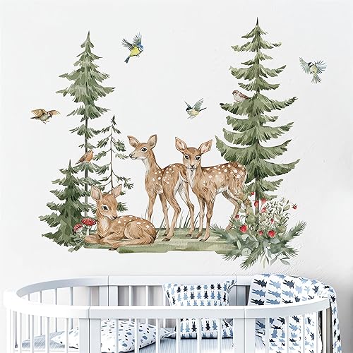 Miniatura 5 de Calcomanías de pared de ciervos del bosque, calcomanías de pared de animales de la selva de sacinora removibles para niños, guardería, sala de